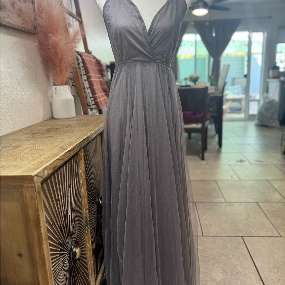 CAGE NWT Elegant Gray Mesh V-Neck Gown - small